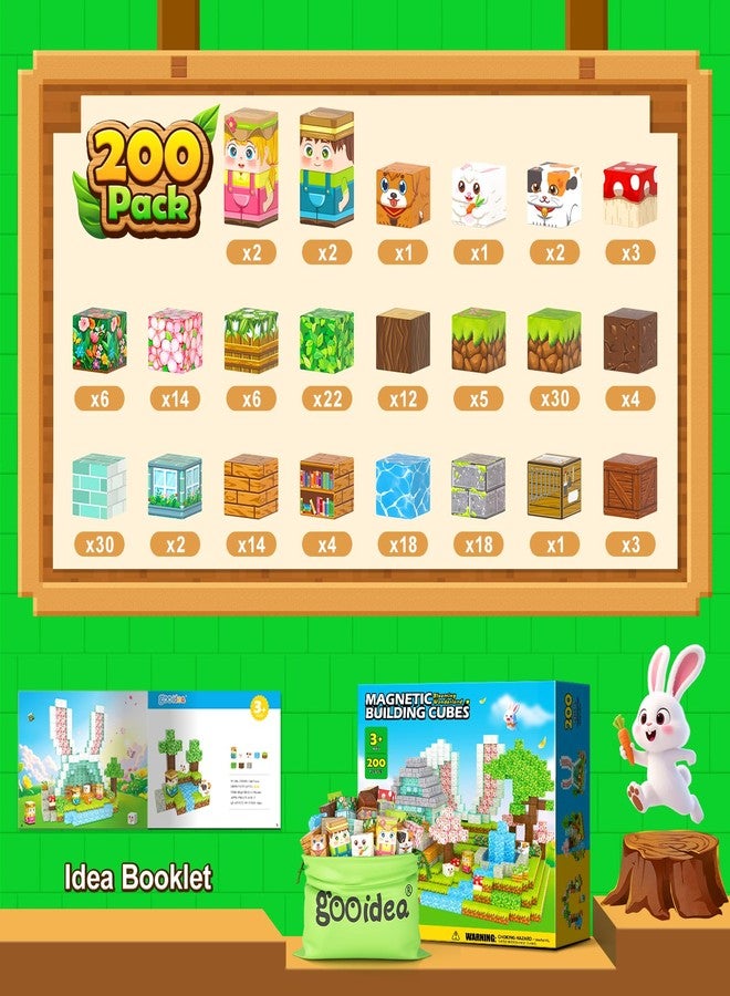 Gooidea 200 Magnetic Blocks Magnetic Building Blocks, Mine Magnet World Building Crafts, Sensory Toys Learning Game, for Kids Ages 3-5 5-7 8-12 Year Old - Garden Wonderland Playset - Image 5